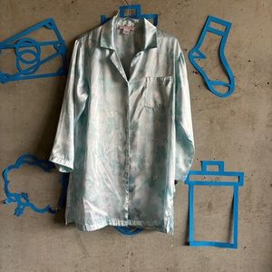 Oscar De La Renta Abstract Floral Button Up Sleep Shirt Dress